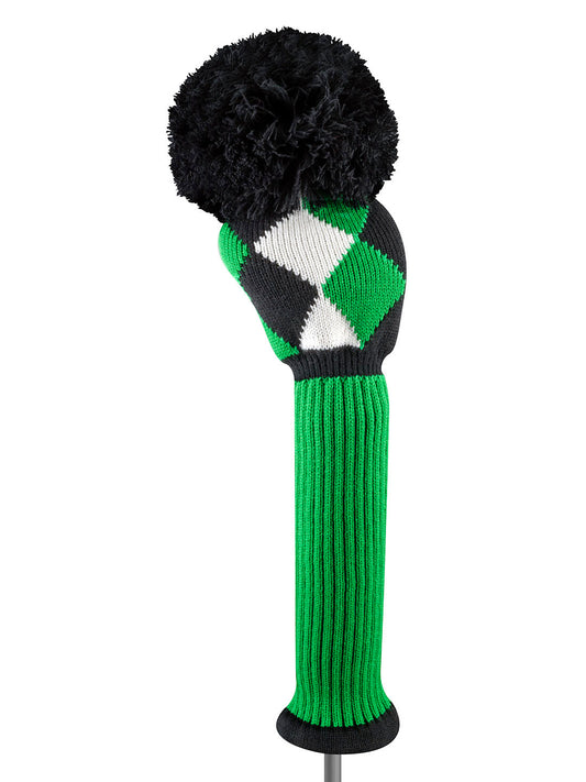 Green, Black & White Diamond Driver Knit Headcover - Just4Golf