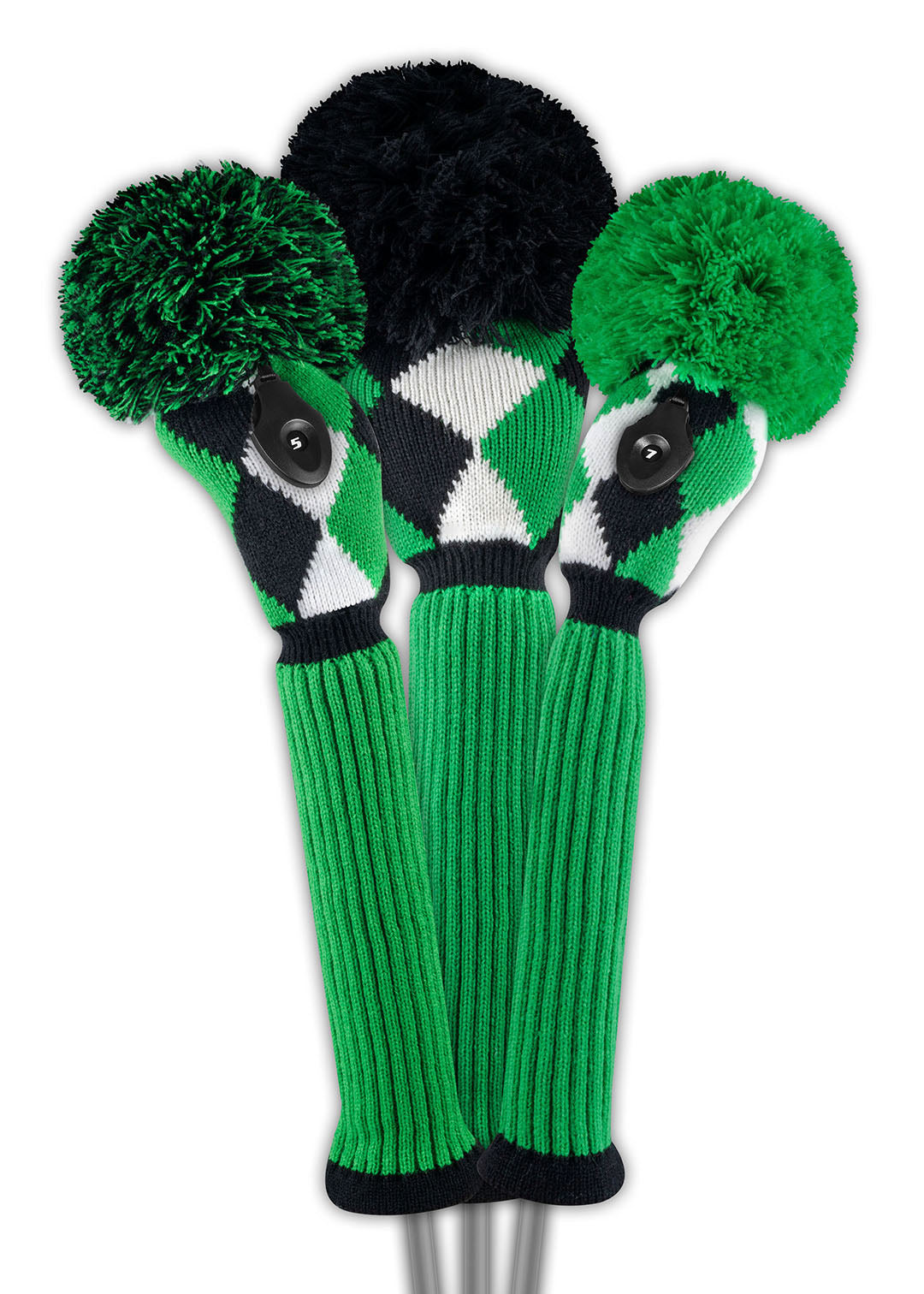 Just4Golf Diamond Knit Headcover Set (Driver, Wood, Hybrid) - Green, Black, White