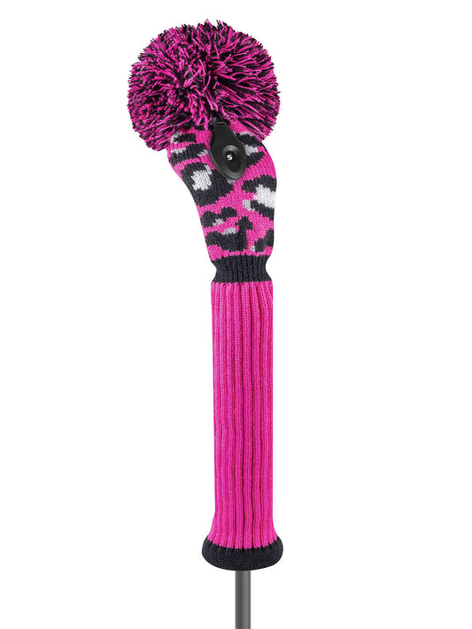 Just4Golf Hot Pink Leopard Knit Fairway Wood Headcover - Pink & Black