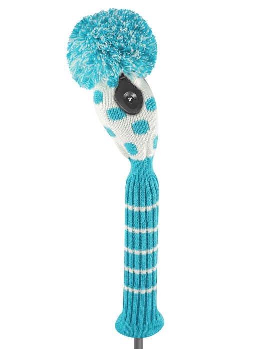 Just4Golf Dot Knit Headcover Set (Driver, Wood, Hybrid) - Turquoise & White