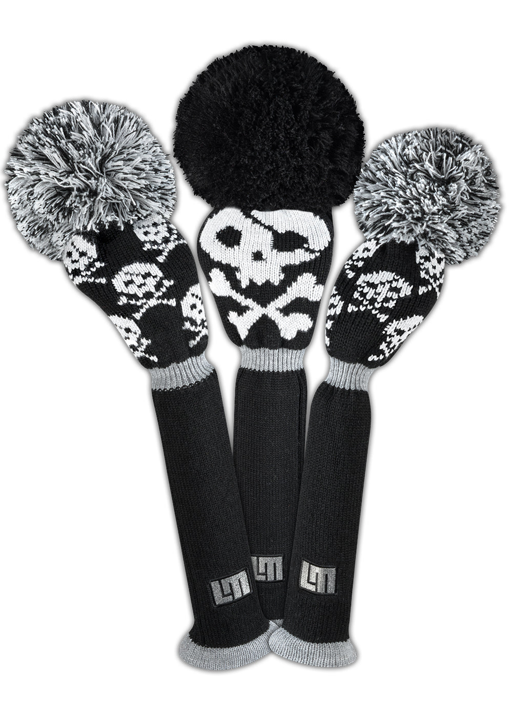 Just4Golf Black Shiver Skull Knit Headcover Set - Driver, Wood, Hybrid (Loudmouth Golf collaboration)