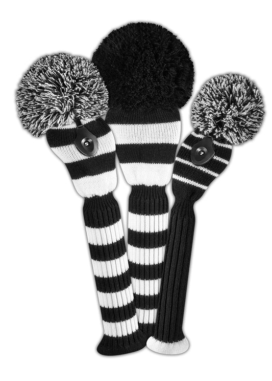 Black & White Stripe Knit Headcover Set (Driver, Wood, Hybrid) - Just4Golf