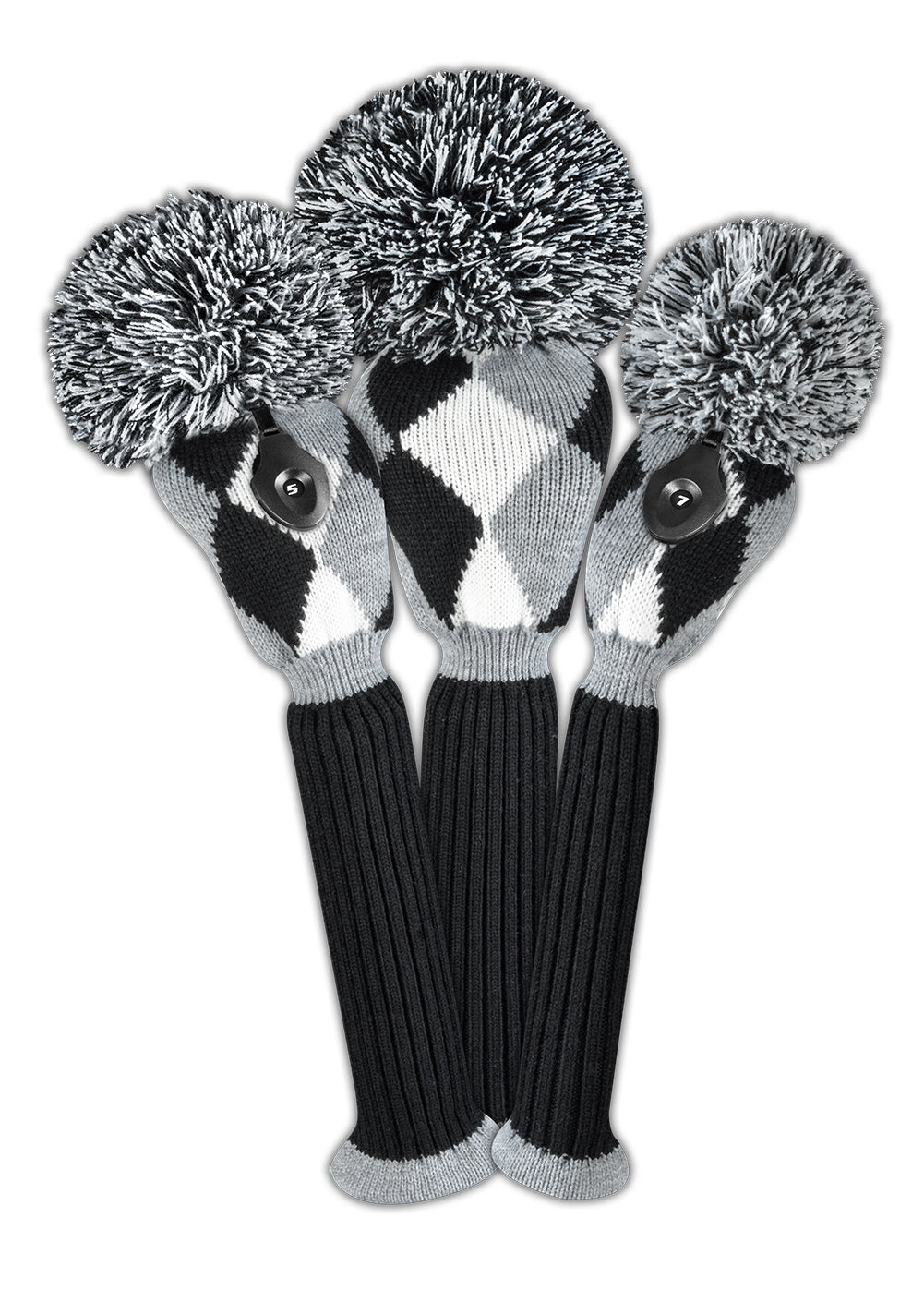 Just4Golf Diamond Knit Headcover Set (Driver, Wood, Hybrid) - Gray, Black, White