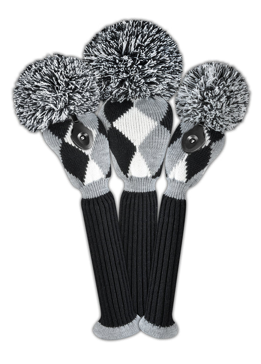 Just4Golf Diamond Knit Headcover Set (Driver, Wood, Hybrid) - Gray, Black, White