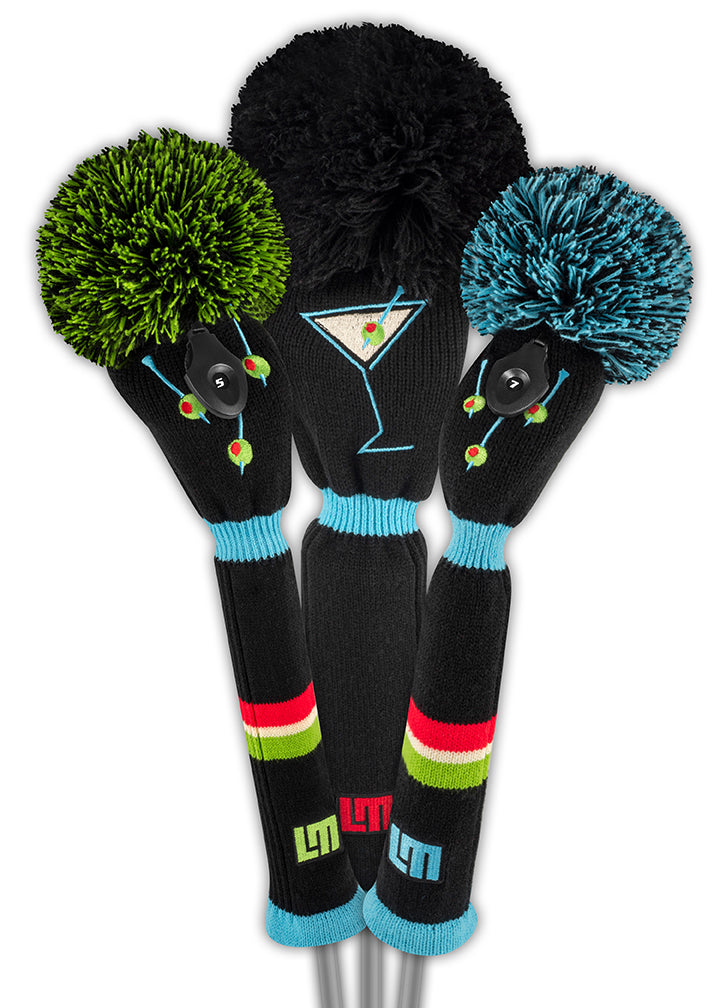 Just4Golf Happy Hour Martini Knit Headcover Set - Driver, Wood, Hybrid (Loudmouth Golf Collaboration)