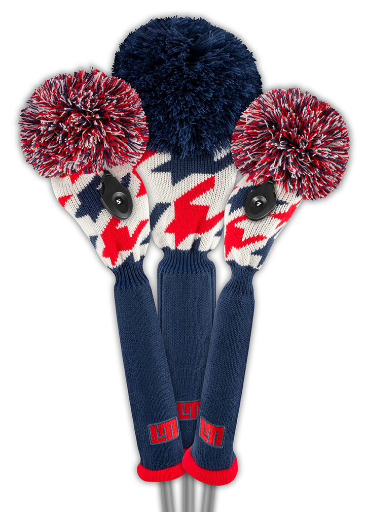 Red & Blue Houndstooth Headcover Set (Driver, Wood, Hybrid) - Just4Golf