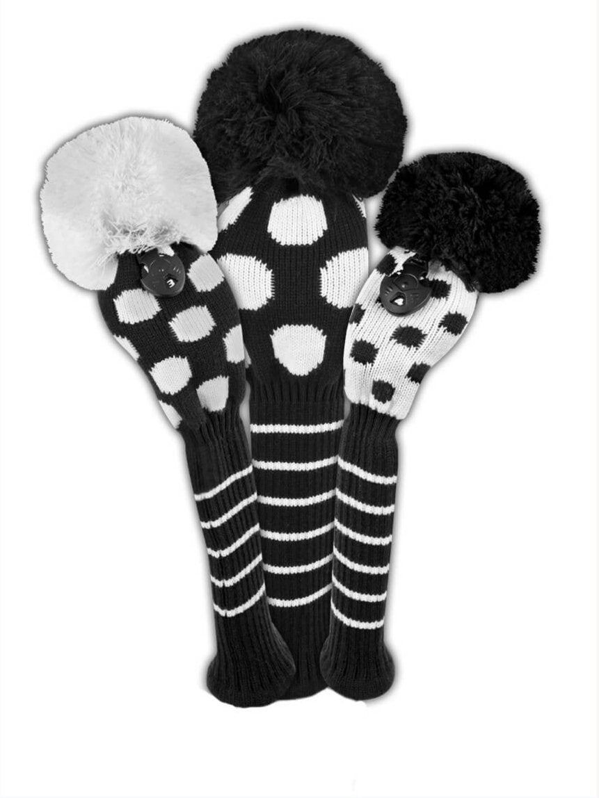 Black & White Dot Knit Headcover Set - Just4Golf