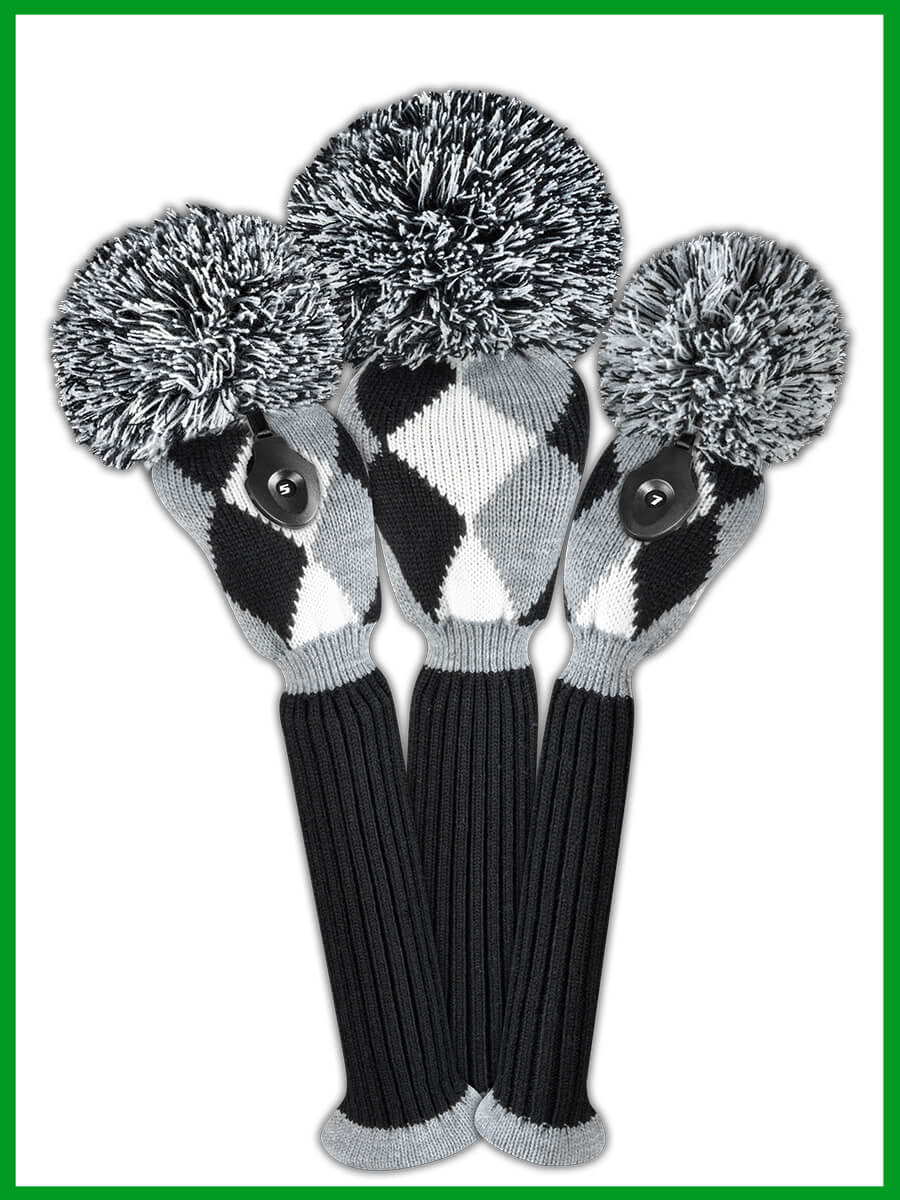 Just4Golf Diamond Knit Headcover Set (Driver, Wood, Hybrid) - Gray, Black, White