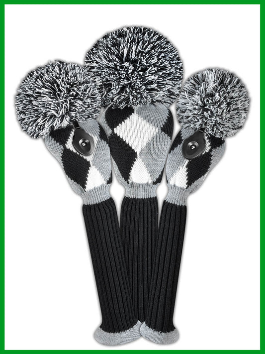 Just4Golf Diamond Knit Headcover Set (Driver, Wood, Hybrid) - Gray, Black, White