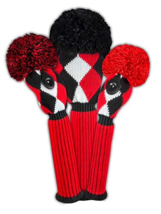 Just4Golf Diamond Knit Headcover Set - Red, Black, White