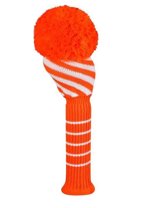 Orange & White Diagonal Stripe Knit Driver Headcover - Just4Golf