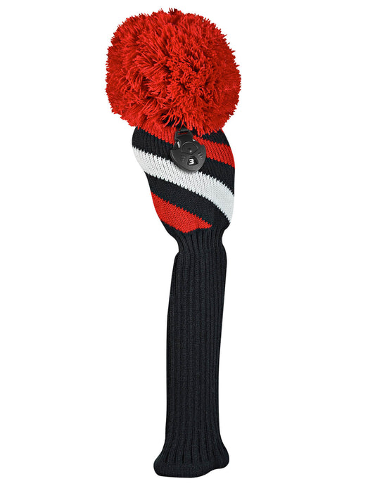 Diagonal Stripe Fairway Headcover - Red, Black, & White