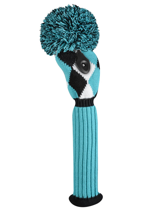 Turquoise, Black & White Diamond Knit Fairway Wood Headcover - Just4Golf