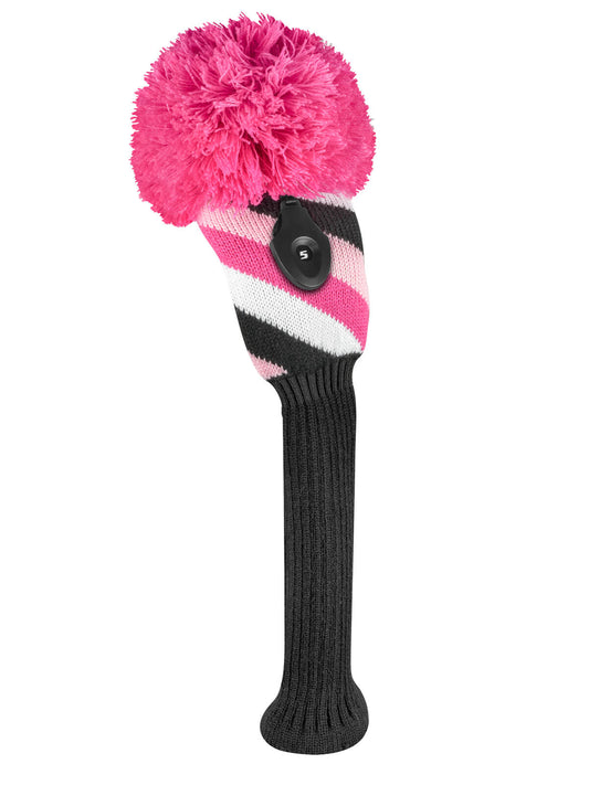 Diagonal Stripe Fairway Headcover - Pink, Black, & White