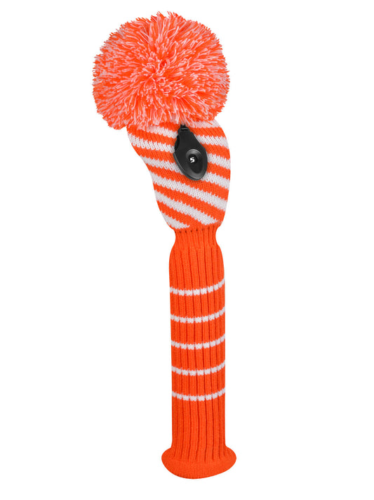 Orange & White Diagonal Stripe Fairway Knit Headcover - Just4Golf