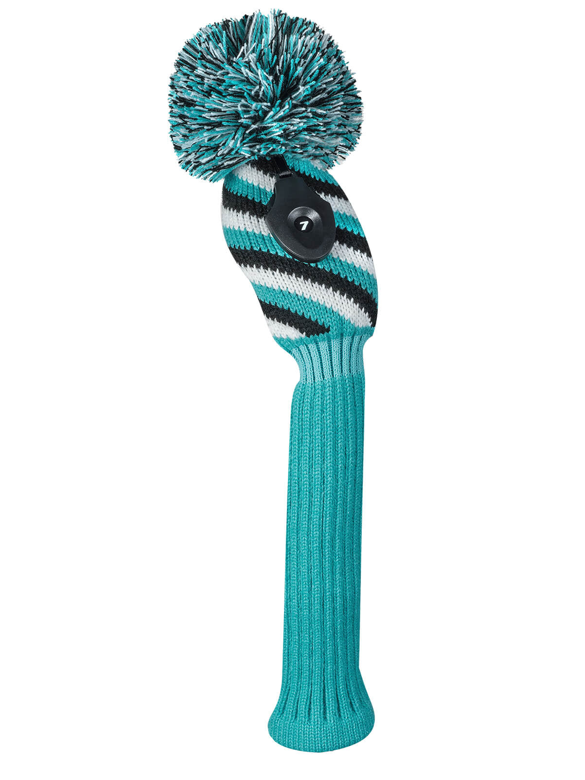 Turquoise, Black & White Diagonal Stripe Hybrid Knit Headcover - Just4Golf