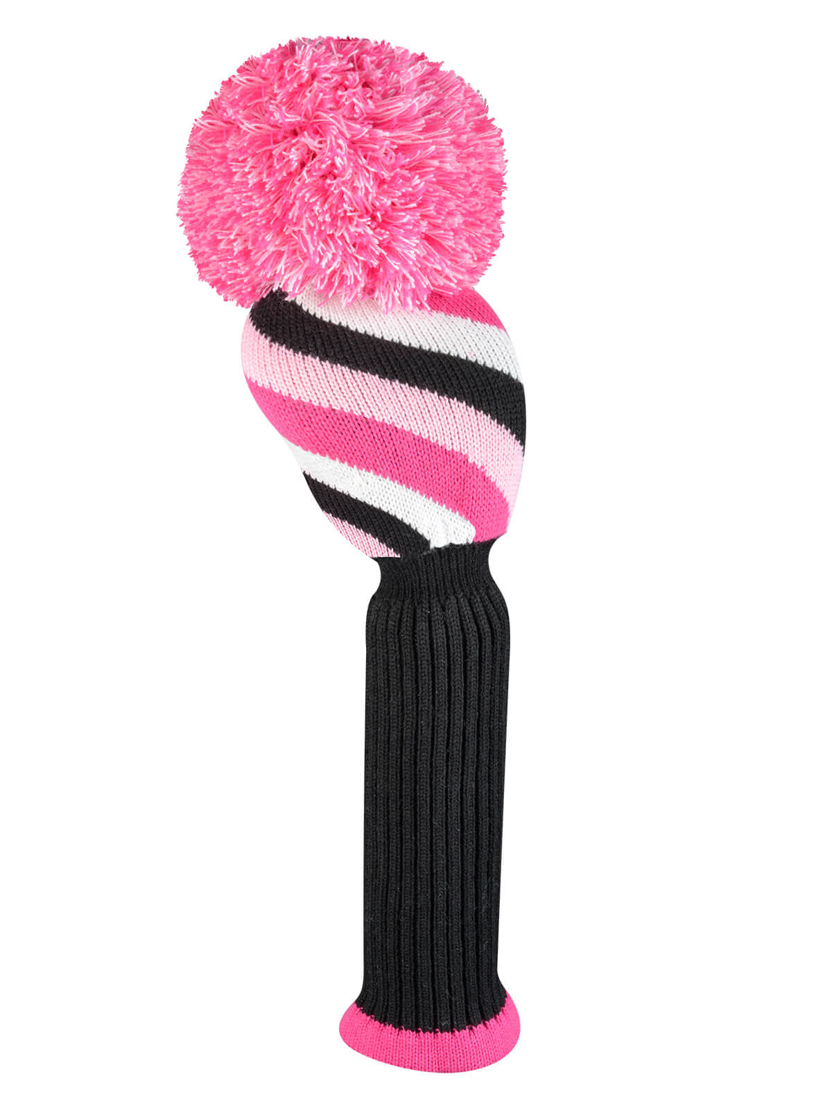 Just4Golf Diagonal Stripe Driver Knit Headcover - Pink, Black, & White