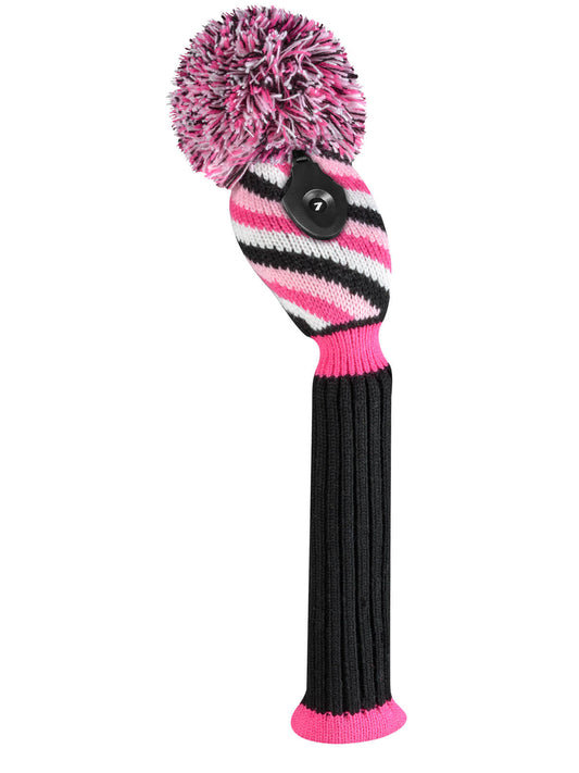 Just4Golf Diagonal Stripe Hybrid Knit Headcover - Pink, Black, White