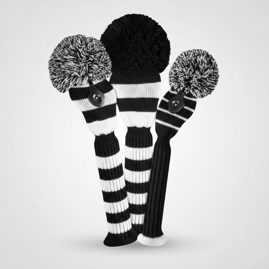 Black & White Stripe Knit Headcover Set (Driver, Wood, Hybrid) - Just4Golf