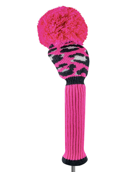 Hot Pink & Black Leopard Knit Driver Headcover - Just4Golf