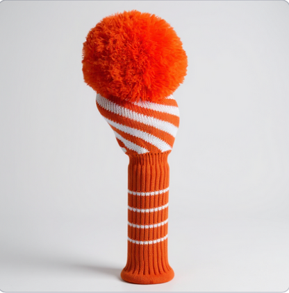 Orange & White Diagonal Stripe Knit Driver Headcover - Just4Golf