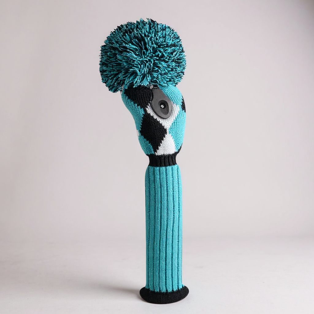 Turquoise, Black & White Diamond Knit Fairway Wood Headcover - Just4Golf