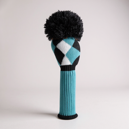 Turquoise, Black & White Diamond Knit Driver Headcover - Just4Golf