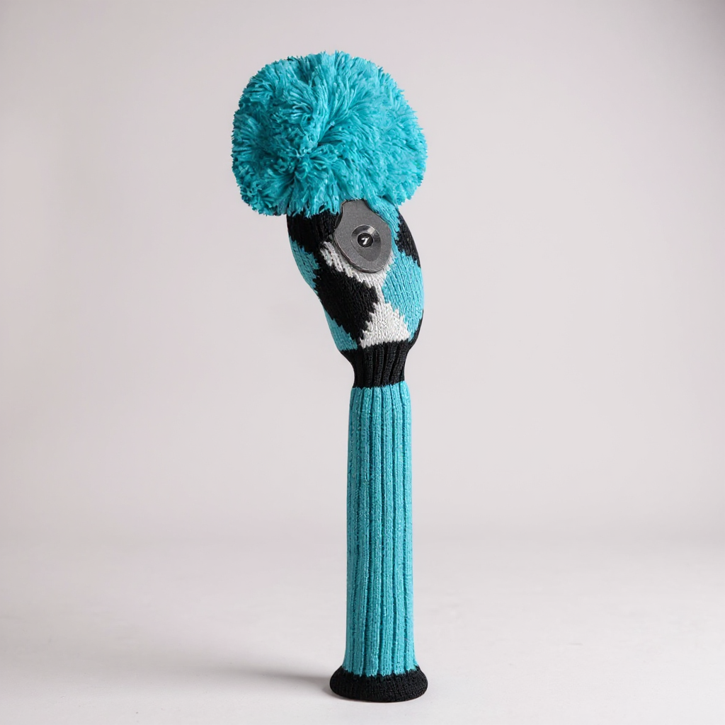 Turquoise, White & Black Diamond Knit Hybrid Headcover - Just4Golf