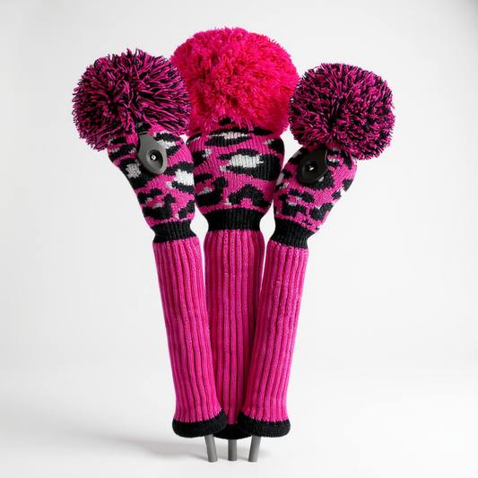 Hot Pink & Black Leopard Headcover Set (Driver, Wood, Hybrid) - Just4Golf