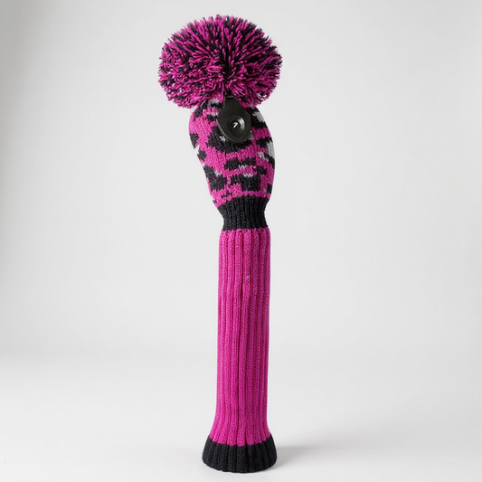 Hot Pink & Black Leopard Knit Hybrid Headcover - Just4Golf