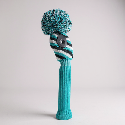 Turquoise, Black & White Diagonal Stripe Hybrid Knit Headcover - Just4Golf