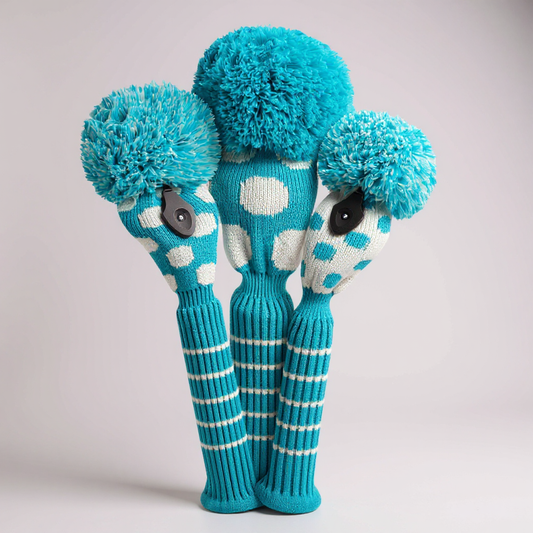 Turquoise & White Dot Knit Headcover Set (Driver, Wood, Hybrid) - Just4Golf