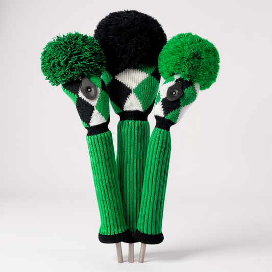 Green, Black & White Diamond Knit Headcover Set (Driver, Wood, Hybrid) - Just4Golf