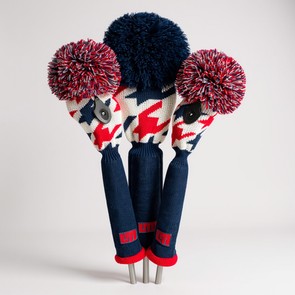 Red & Blue Houndstooth Headcover Set (Driver, Wood, Hybrid) - Just4Golf