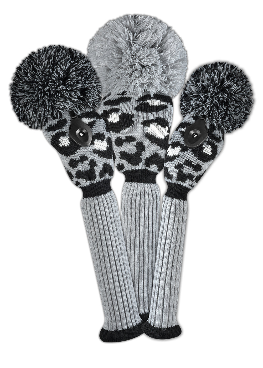 Leopard Head Cover Set - Gray, Black, White