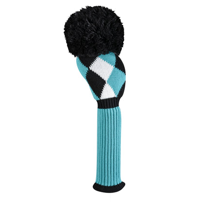 Turquoise, Black & White Diamond Knit Driver Headcover - Just4Golf