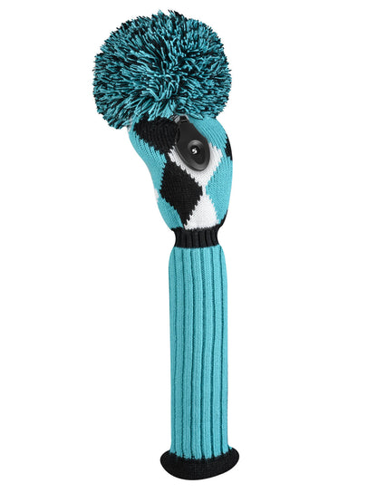 Turquoise, Black & White Diamond Knit Fairway Wood Headcover - Just4Golf